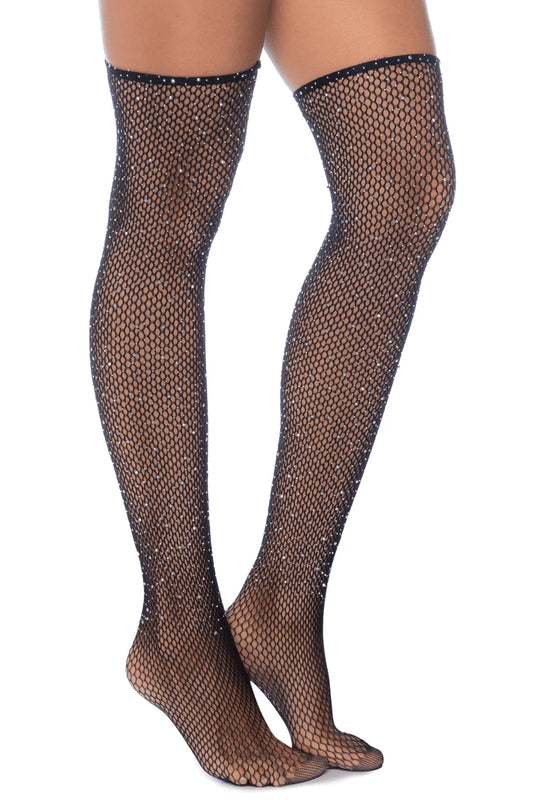 Bas résille noire avec strass